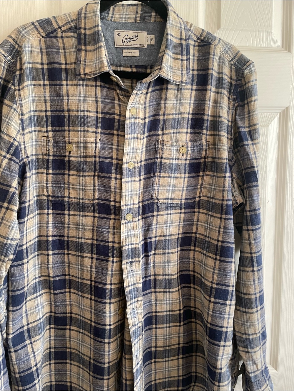 Grayers Men's Navy and Cream Plaid Button-Down Shirt